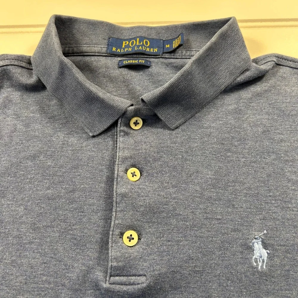 Polo Ralph Lauren Classic Fit Mesh Polo Short Slv Shirt Mens M Blue Gray Heather